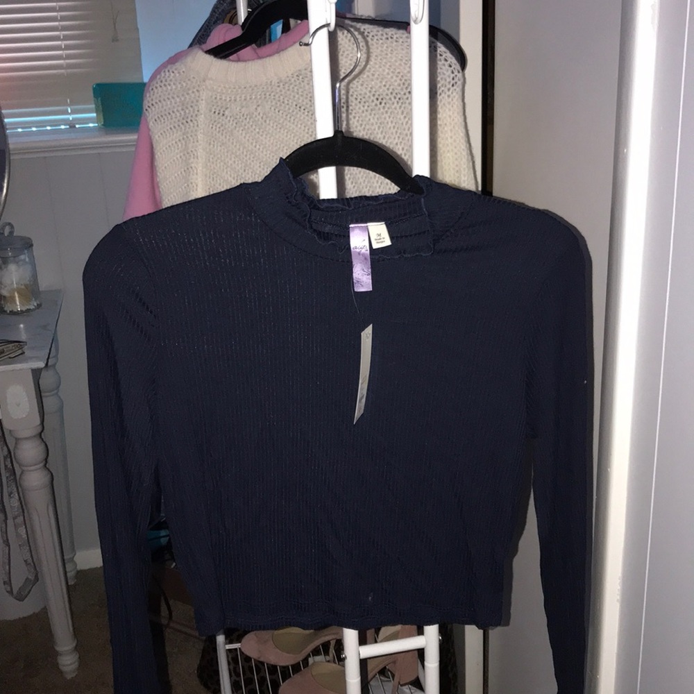 Blue cropped turtle neck